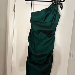 Xscape One-Shoulder Cocktail Dress Emerald Green